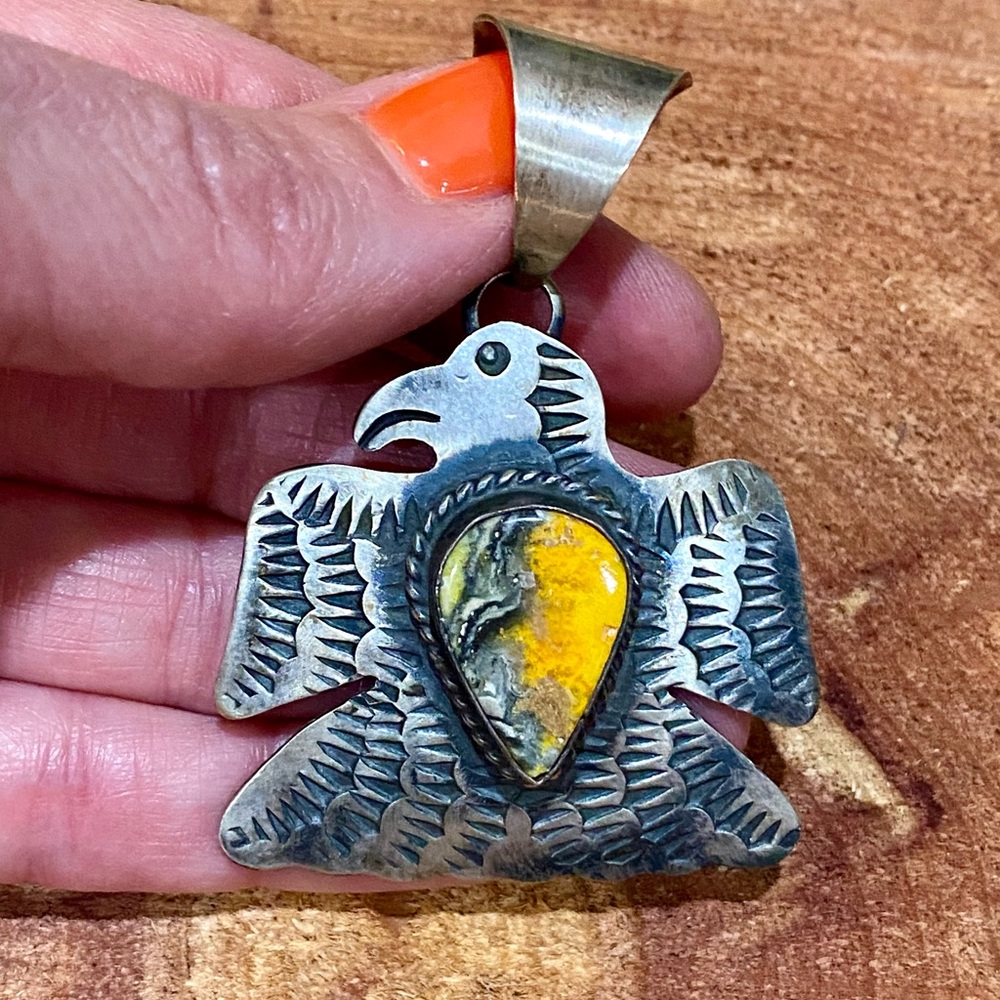 Bumblebee Jasper Sterling Silver Thunderbird Pendant